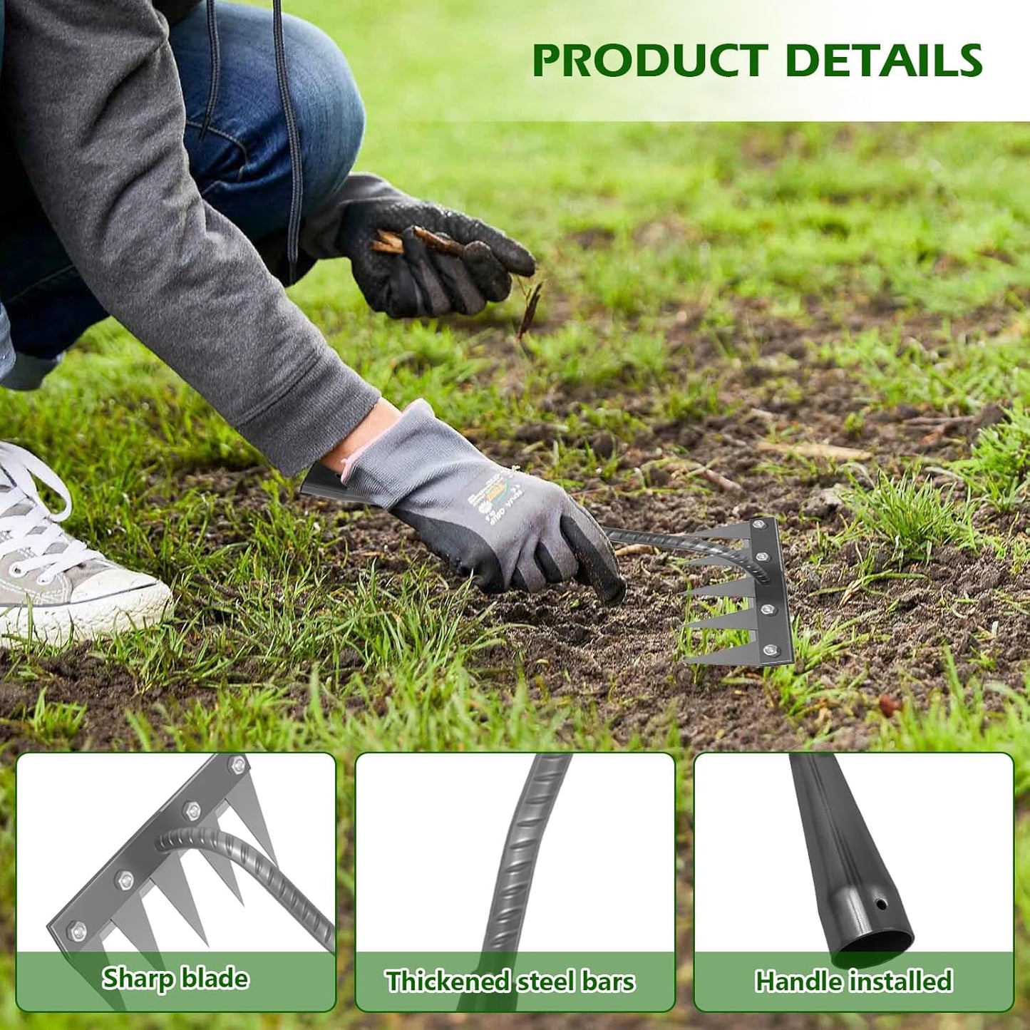 Iron Weeding Rake 2.0, New 5/6/7/8 Garden Weeder Rakes, Heavy Duty Yard Rake Hand Weeder Puller Tool for Efficient Weed Removal, Soil Cultivation, and Lawn Care, Without Stick (5 Teeth)