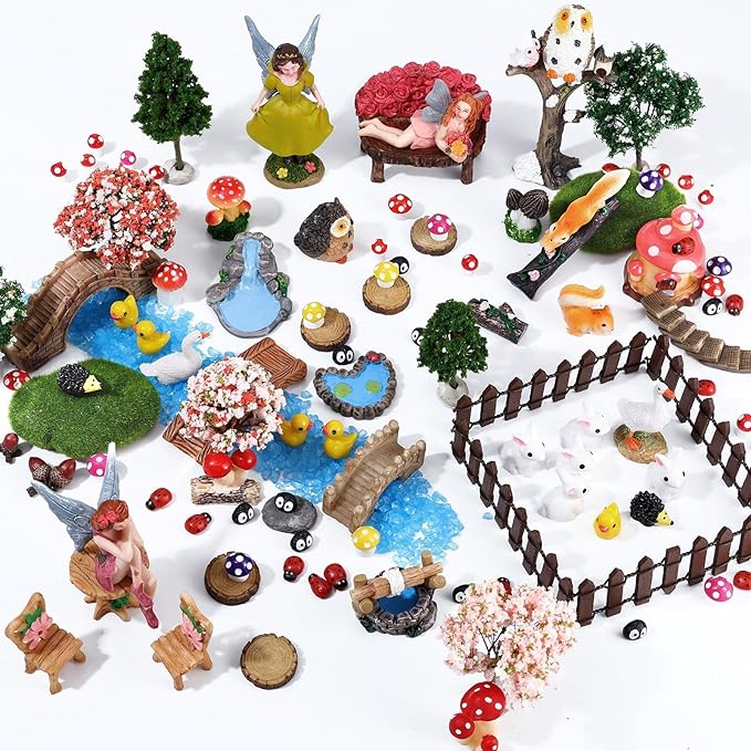 109 Pcs Fairy Garden Accessories Fairy Garden Kit Miniature Fairy Figurines Accessories Fairy Animals Decor Outdoor for DIY Garden Dollhouse