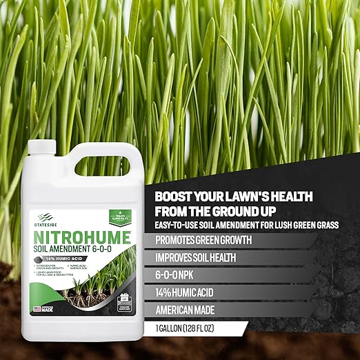 1 Gallon Liquid Lawn Fertilizer - Covers 16,000 sq. ft., NitroHume Nitrogen Liquid Fertilizer for Lawns, Humic for Healthy Soil - Ideal Grass Food for Lawn, Plant Food for Grass Greener Growth