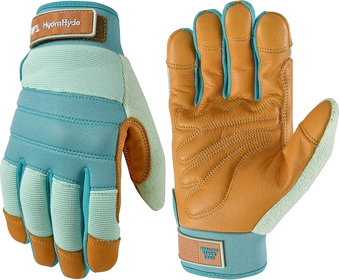 Wells Lamont Women's HydraHyde Gardening Gloves, Water-Resistant Leather Palm, Small, Blue (3250S)