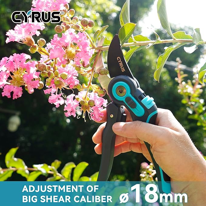 CYRUS Pruning Shears, Garden Shears Sk5 Steel Blades, 2-Stage Adjustable Diameter Pruning Shears12-22 mm, Rose Shears, Professional Bypass Shears, Plant Garden Tools, Hedge Clippers, Pruning Shears