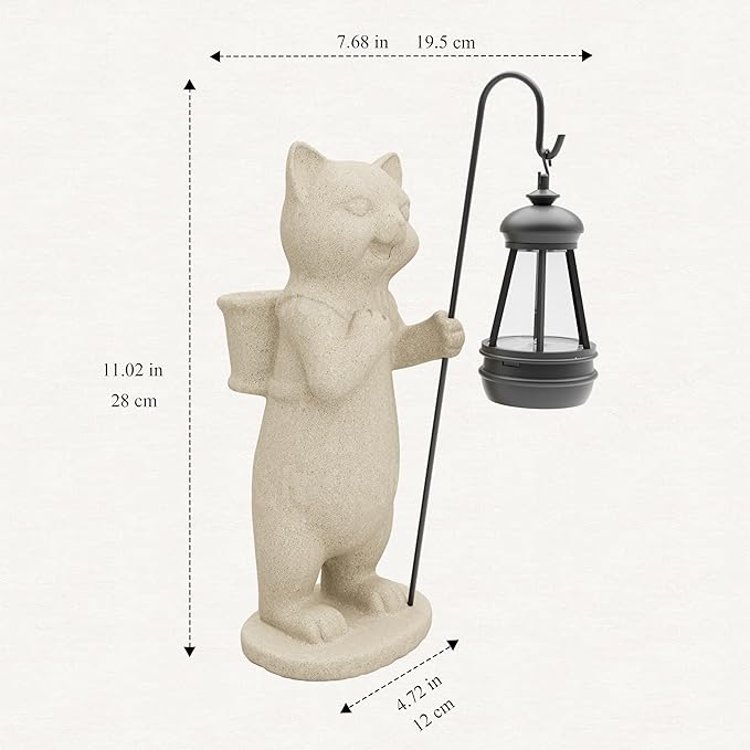 Solar Powered Garden Resin Statue Lights, 10 Inch Waterproof Outdoor Animal Cute Cat Figurine Lights, Suitable for Patios, Balconies, Lawns, Courtyards, Etc.(Basket)