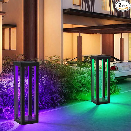 Solar Patio Floor Lamp Outdoor, 2 Pack RGB Color Changing Landscape Path Lights Garden Decorations Waterproof 12H Endurance Cordless Landscaping for Porch Lawn Yard Backyard (Black)