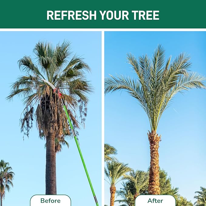 Outvita Manual Pole Saw, 26 Feet Extendable Tree Pruner with Knives and Storage Pocket, Sharp Steel Blade and Scissors High Branches Trimming for Pruning Palms and Shrubs