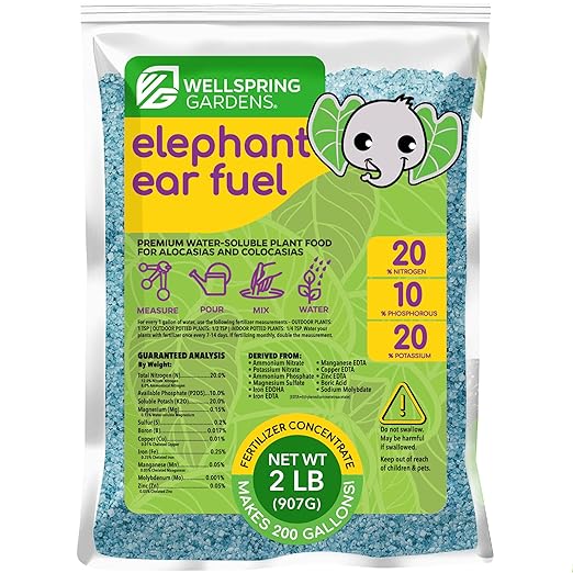 Wellspring Gardens Elephant Ear Fuel Fertilizer - Water-Soluble Fertilizer - 20-10-20 Blend - Elephant Ear Food - Plant Food - Elephant Ear Plant Fertilizer - Premium Blend for Plants (2 Pounds)