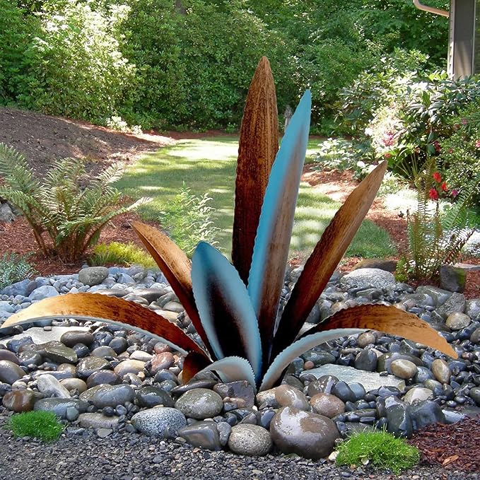 DIY Metal Agave Plant Art Yard Tequila Art Sculpture, Tequila Rustic Garden Sculpture Statue Outdoor Decor,Agave Metal Plants for Yard, Garden Lawn Ornaments (9 Leaves -Blue)