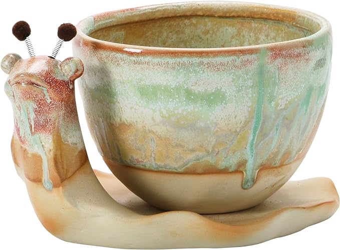 Creative Co-Op Stoneware Snail Planter, Reactive Glaze, (Each One Will Vary), Set of 2 Pieces