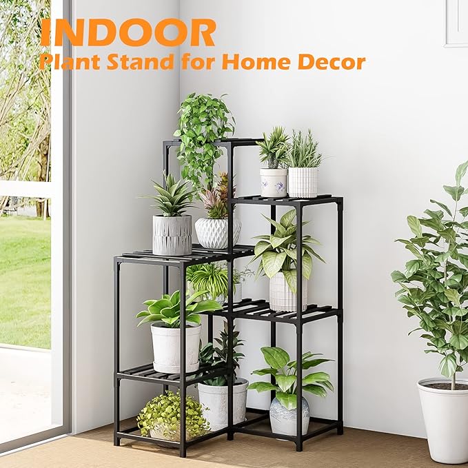 Bamworld Plant Stand Outdoor Black Corner Plant Shelf/Holder for Living 7-Tier Stands Room Plant Rack Multiple Plants Patio Balcony Garden