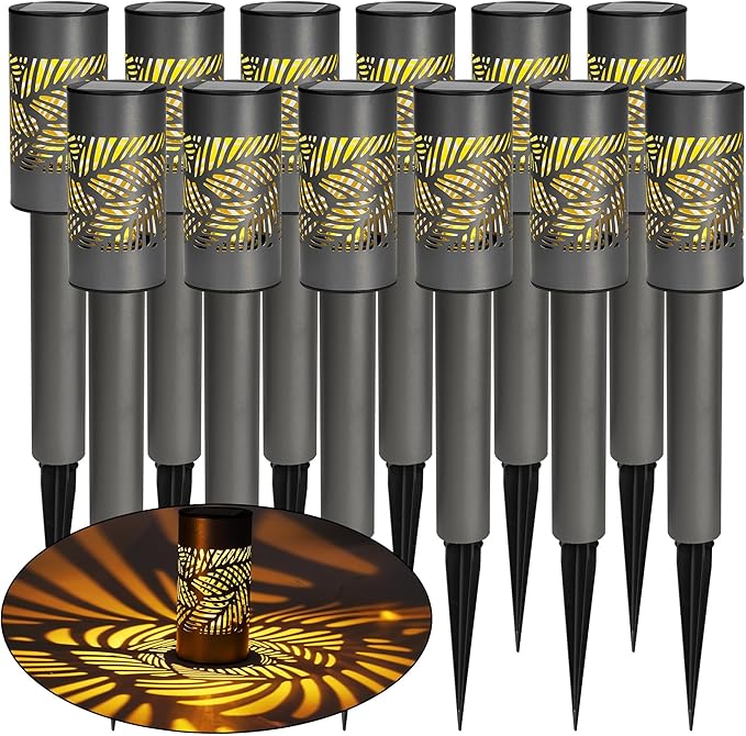 Dazzle Bright Solar Pathway Lights Outdoor, 12 Pack LED Warm White Waterproof Solar Powered Landscape Lights for Walkway Driveway Lawn Patio Yard Garden