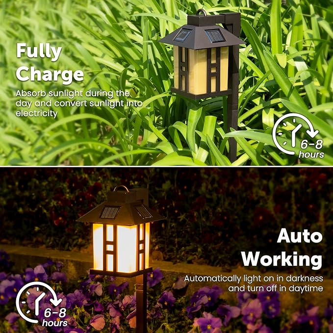 GIGALUMI Japanese Decor Solar Lights for Outside, Pathway Lights 4 Pack - Lawn/Patio/Yard/Walkway/Driveway Decoration