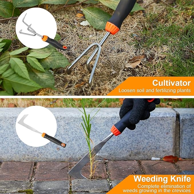 Garden Tools Set, 10 Pcs Stainless Steel Heavy Duty Gardening Tools Set with Folding Saw, Garden Hand Tools Starter Kit, Landscaping Tools, Gardening Tools Gift Sets for Women and Men