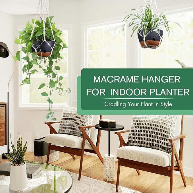 Set of 2-8 Inch Hanging Planters for Indoor Plants with Self-Watering Includes Hanging Pots for Plants, Outdoor Hanging Plant Pot with Drainage, and 2 Types of Hanging Baskets Hangers (Black)