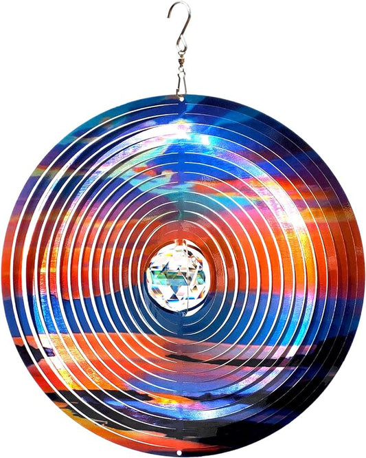 FONMY Mandala Wind Spinner w/Crystal Ball-Rosy Down 3D Stainless Steel Hanging Spinners Worth Gift Christmas Decoration Indoor/Outdoor Garden Décor Kinetic Yard Art 12 Inches Wind Sculpture