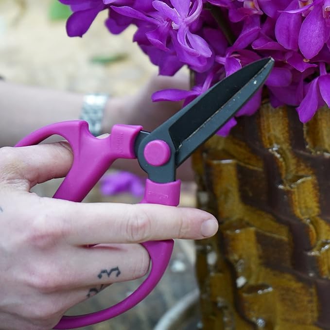 Meraki Flower Scissors/Garden Scissors with Black Carbon Steel Blades 7.6 inch, Color: Bougainvillea