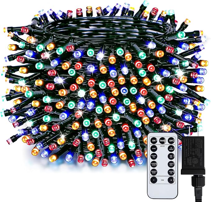 Minetom Christmas Lights, 128ft 400 LED Outdoor Christmas Tree Lights with Remote, 8 Modes Christmas String Lights Plug-in Mini Xmas Tree Lights with Timer for Outside Party Decor, Multicolor