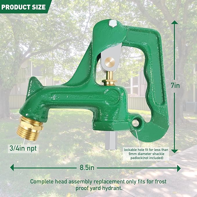 Frost Proof Yard Hydrant Head Assembly,Frost Free Outdoor Faucet Freeze Proof Hydrant Faucet Head for Yard Farm Irrigation,Adapt to 1" NPT Male Thread Pipe with 3/8"-16 Nut Rod,Connect 3/4" Hose