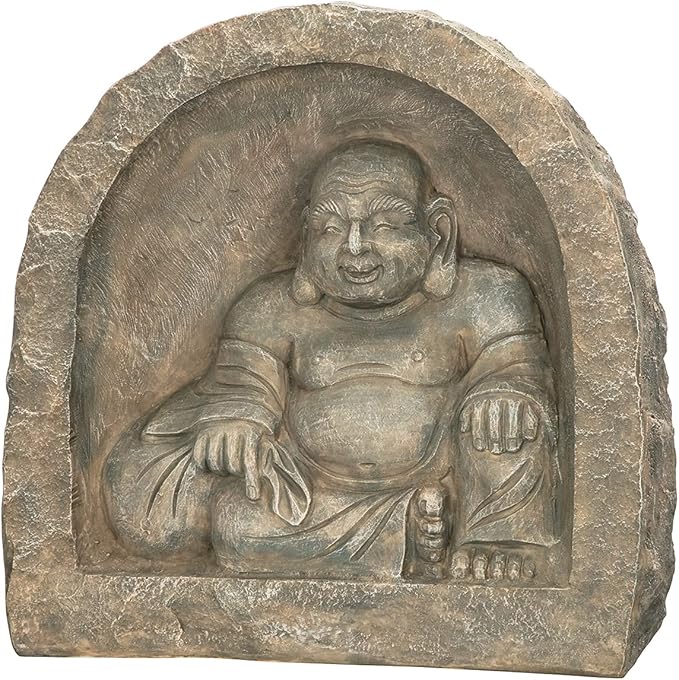 Design Toscano Great Sanctuary Grotto Asian Man Garden Niche Statue, 20 inches wide, 19 inches tall, Cast Stone Resin, Sandstone Finish