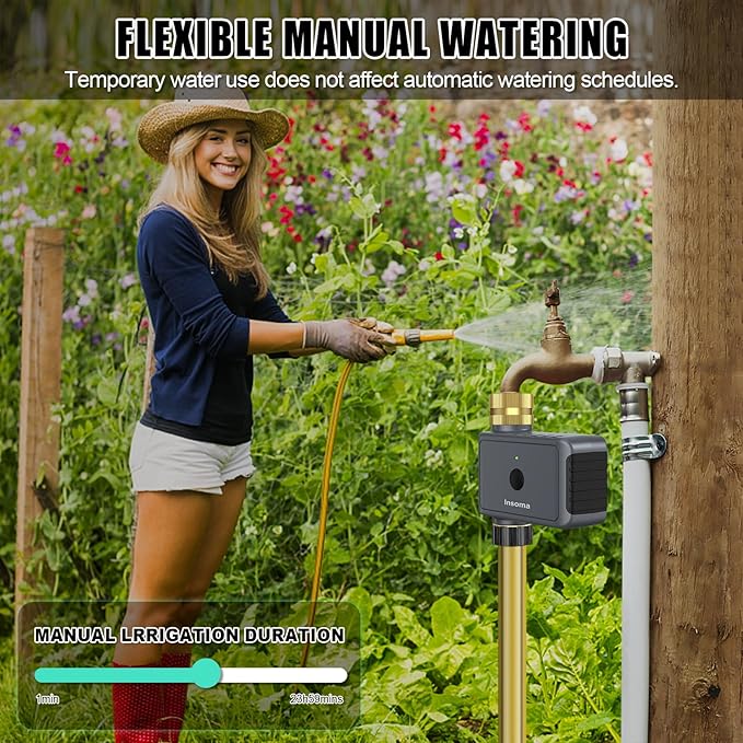 WiFi Hose Timer Brass Inlet & Outlet, Smart Sprinkler Timer with WiFi Hub, WiFi Water Timer for Garden Hose, APP & Voice Control, Smart Hose Faucet Timer for Lawns Yard Work with Alexa & Google Home