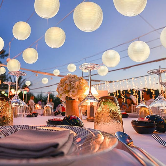 KNONEW 10 Pack White Outdoor Silk Lanterns Decorative, 10inch Waterprooof Outside Indoor Chinese Hanging Round Lanterns for Weddings, Birthdays, Parties Decoration (White)