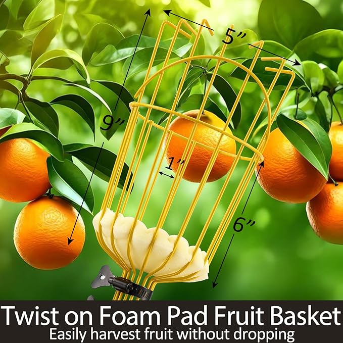 Fruit Picker Pole with Basket Telescopic Pole, 5ft Extendable Fruit Catcher Picking Pole Garden Tools for Picking Fruit from High Apple Cherry Orange Mango Fig Lemon Avocado Fruit Trees