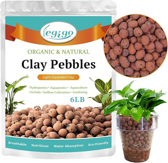 Legigo 6 LBS Organic Expanded Clay Pebbles, 4mm -16mm Light Expanded Clay Aggregate, Natural Clay Pebbles for Hydroponic & Aquaponics Growing, Orchid Potting Mix, Dutch Buckets, Drainage