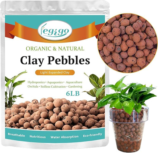 Legigo 6 LBS Organic Expanded Clay Pebbles, 4mm -16mm Light Expanded Clay Aggregate, Natural Clay Pebbles for Hydroponic & Aquaponics Growing, Orchid Potting Mix, Dutch Buckets, Drainage