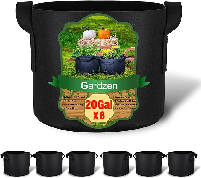 Gardzen 6-Pack 20 Gallon Grow Bags, Aeration Fabric Pots with Handles, Heavy Duty Cloth Pots for Plants
