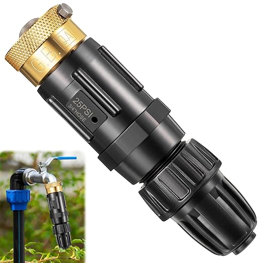 Feekoon 1 Set Drip Irrigation Faucet Adapter Kit 1/2'' Irrigation Tubing to 3/4'' Faucet Water Pressure Regulator Backflow Preventer with Filter, Drip Irrigation System Parts, No Assembly Required
