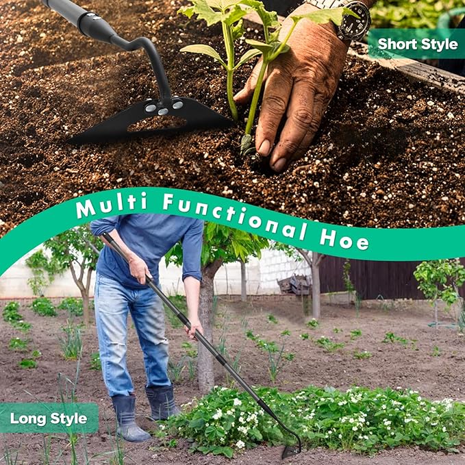 Hardened Hollow Hoe with Long Handle,Heavy Duty Garden Hoes for Weeding Loosening Soil Digging Planting Ridging, Handy Hoe Garden Tool (55")