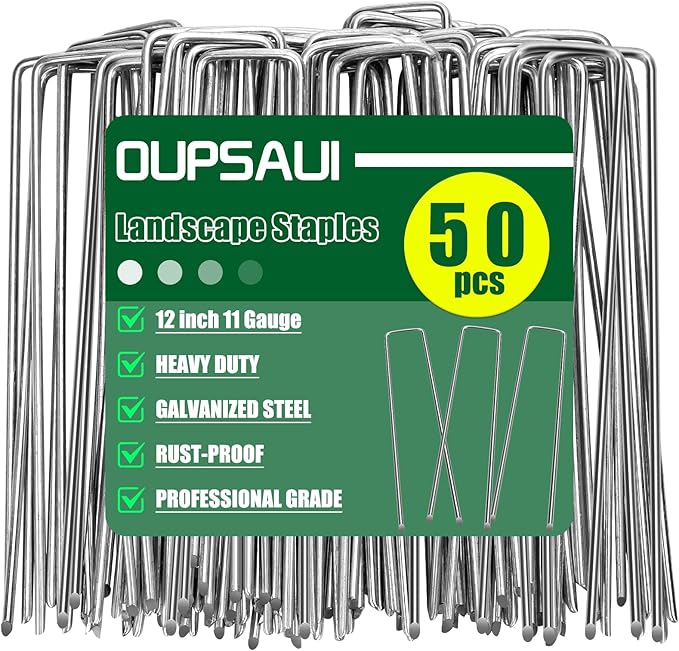 12 Inch 11 Gauge Galvanized Landscape Staples Stakes for Decoration, 50/100/200pcs Garden Metal Stakes for Weed Barrier Fabric, Fence Stakes, Tent Stakes(12in,50pcs)