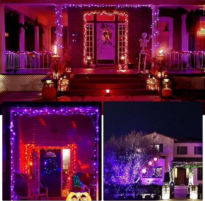 FUNPENY 164FT 500 LED Halloween Lights, 8 Modes Waterproof Plug in String Lights for Halloween Indoor Outdoor Yard Party Wedding Garden Home Decorations (Purple)