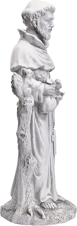 TOETOL St Francis Garden Statues 31 Inch Saint Francis of Assisi Catholic Christian Yard Decor Lawn Garden Patio Outdoor Sculptures Magnesium Oxide Stone Grey Garden Art Decorations