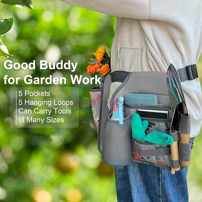 Gardening Apron Garden Tool Belt Set - Garden Apron W/Pockets Gardening Tool Pouch Garden Tool Organizer Belt (Grey)