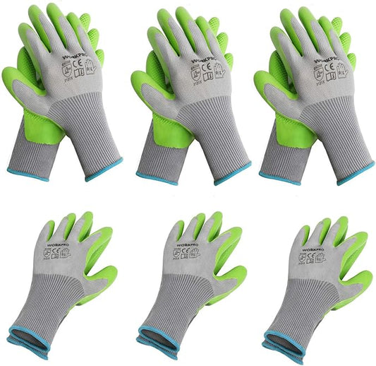 WORKPRO 6 Pairs Garden Gloves, Work Glove with Eco Latex Palm Coated, Working Gloves for Weeding, Digging, Raking and Pruning(L)