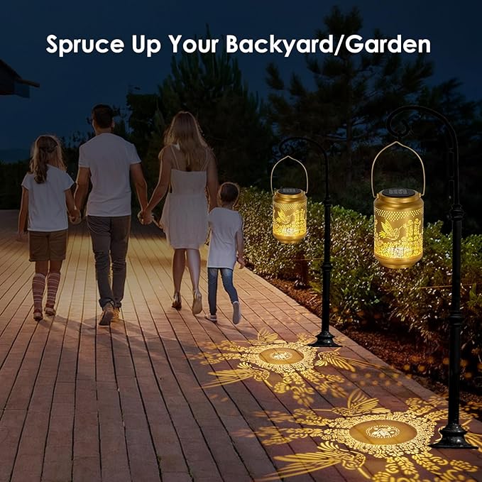 Garden Decor Birthday Gifts for Women, Solar Lanterns Hummingbird Outdoor Decoration, Mothers Day Gifts for Mom Grandma, Hanging Solar Lights Outside for Yard, Patio, Backyard, Porch (2 Pack)