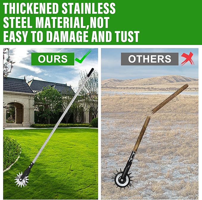 Wheel Rotary Edger, Adjustable Length Lawn Edger, Stainless Steel Edger Lawn Tool, Lawn Tool for Manual Edger, Rotary Edger for Sidewalks, Gardens, Driveways and Flower Bed Edging