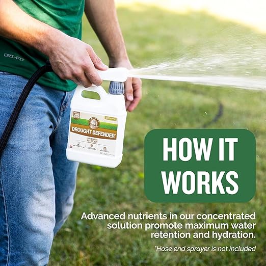 Turf Titan Drought Defender - Liquid Lawn Fertilizer Concentrate - Kelp Fertilizer for All Grass Types and Vegetables - Liquid Fertilizer for Lawns During Summer - 2.5 Gallon