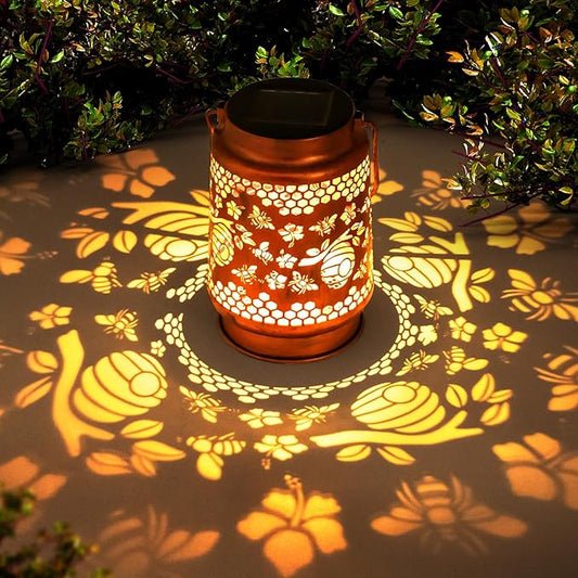 Solar Lanterns Outdoor Garden Decor, Gifts for Women, Mom, Grandma, Birthday, Thanksgiving, Decorative Waterproof Hanging Metal LED Light for Yard, Patio, Lawn, Landscape, Backyard (Bee)