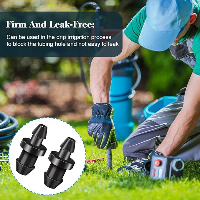 Honoson Drip Irrigation Plugs 1/4 Inch Tube Closure Goof Hole Plugs Irrigation Stopper for Home Garden Lawn Supplies, Black(450 Pieces)