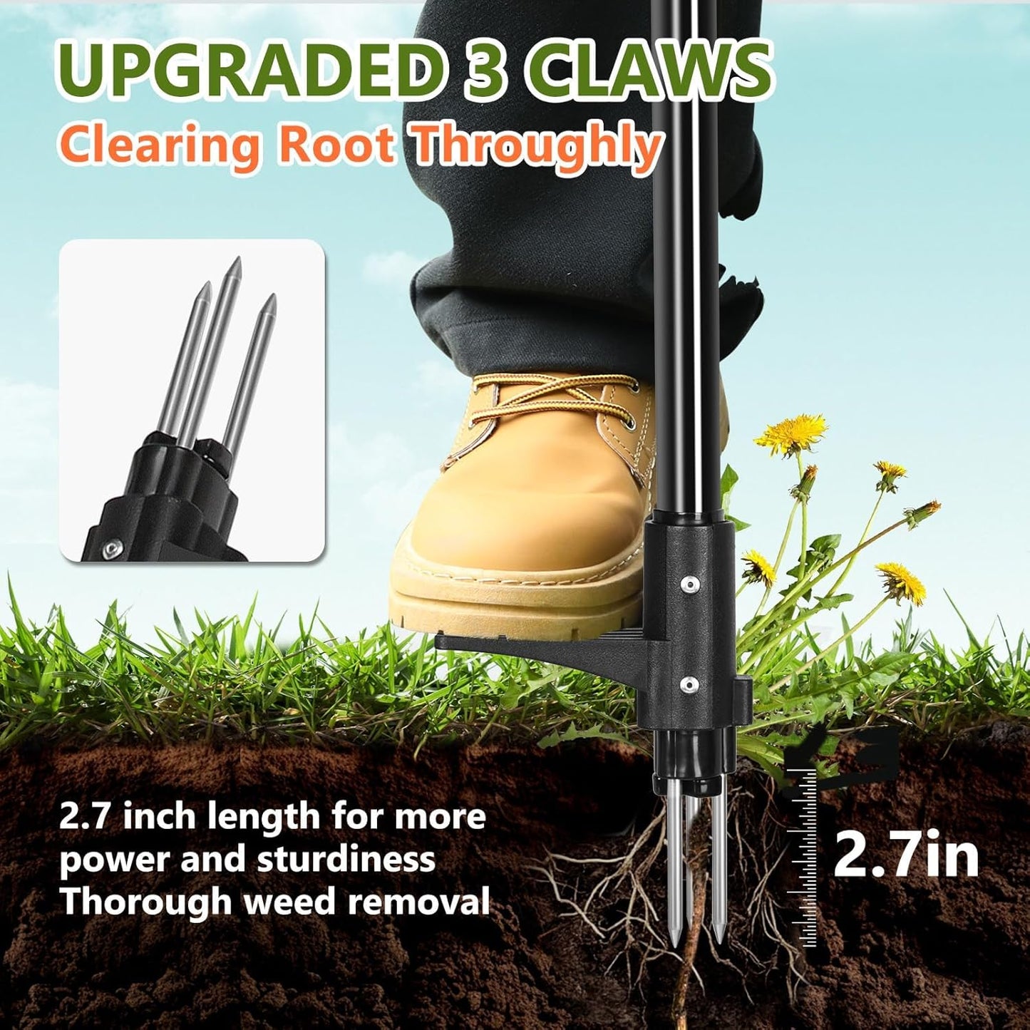 SHANTRA Weed Puller Tool, 3-Claw Stand Up Weed Puller Tool with Long Handle, Garden Weeder Puller Heavy Duty Stand Up Weeder, Weeding Tool for Lawn, Yard, Garden, Crabgrass, Dandelion Picker