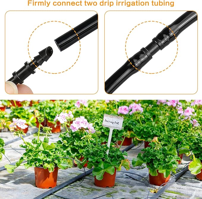 JAYEE 100 Pack Drip Irrigation 1/4” Barbed Coupling Fittings, Barbed Connectors Fits Universal 1/4-Inch Drip Tubing, Irrigation Coupler for Drip or Sprinkler System