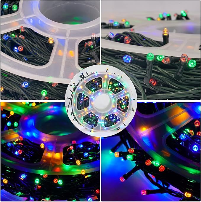 FUNPENY 164FT 500 LED Christmas Indoor Outdoor Decorative String Lights, 8 Modes Waterproof Green Wire LED Fairy Light for Xmas Party Wedding Garden Home Decoration (Multi-Colored)