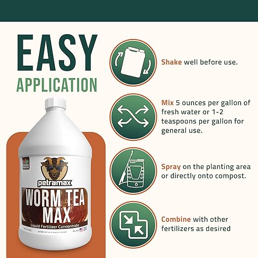 Worm Tea for Gardening Soil, Worm Tea Fertilizer Liquid - Worm Castings, Earthworm Casting Manure Fertilizer - Earthworm Tea Worm Castings - PetraTools Worm Casting Concentrate (1 Gal)