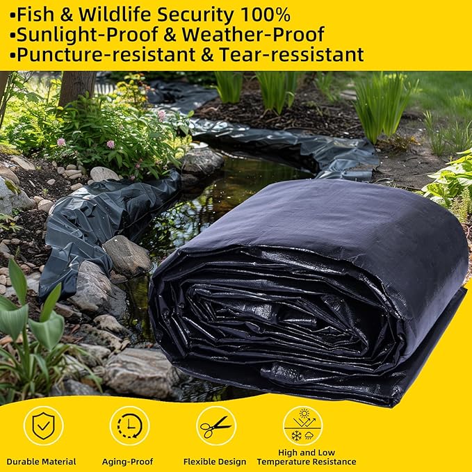 TEZONG Pond Liner,8x10Ft Pond Liners for Outdoor,28Mil Black Koi Fish Pond Liners,Reinforced Pond Underlayment for Ponds,Water Gardens,Waterfall