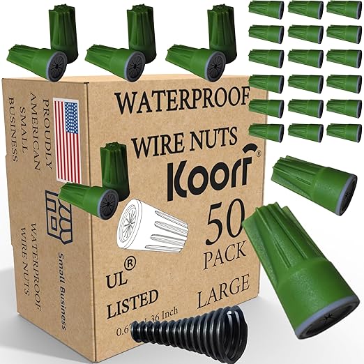 UL LISTED Waterproof Wire Nuts Outdoor LARGE 50/Box Waterproof Wire Connectors Landscape Wire Connector Electrical Nuts Caps for Sprinkler LED Light Irrigation Valves (50, 1.37 x 0.66 Inch)