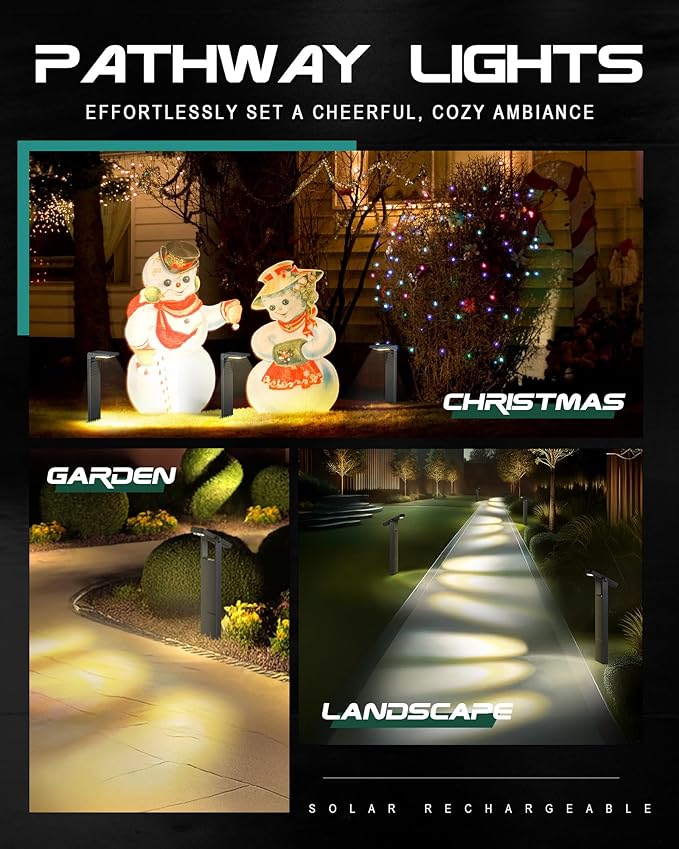 2 Pack Solar Lights Outdoor, 3 Color Temperature Solar Pathway Lights, 360 Degree Adjustable, IP65 Yard & Walkway Lighting - Ideal for Garden, Driveway Decor, YL4079-2