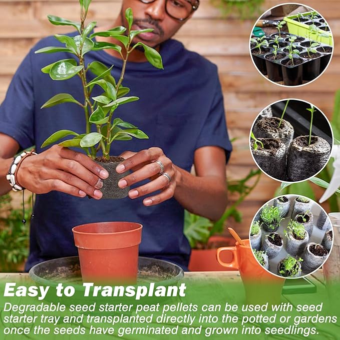 ZeeDix 200 Pcs (36mm) Peat Pellets for Seedlings, Compressed Seed Starting Plugs Pallet Potting Soil Block, Seed Starter Pellets Soil Pods for Planting Flowers, Herbs and Vegetables