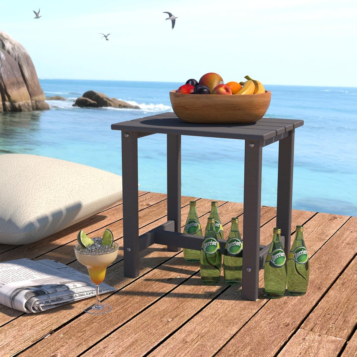 Adirondack Outdoor Side Table, Weather-Resistant/Easy Maintenance Patio Side Table for Backyard, Pool & Porch, Patio End Table Durable & Stylish, 1-Tier, Grey