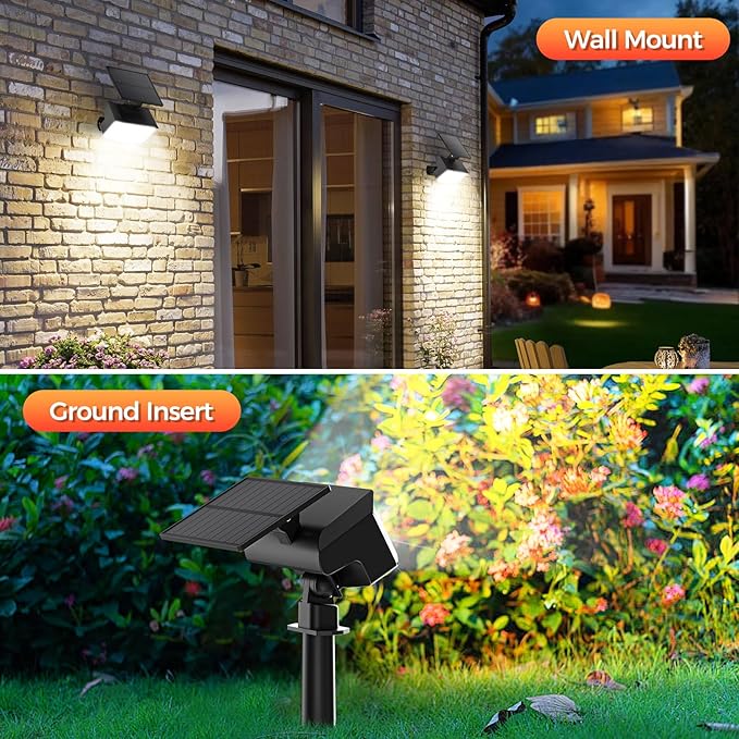 Solar Spot Lights Outdoor, 92 LEDs Landscape Lighting with 3 Lighting Modes and Auto On/Off, IP67 Waterproof Spotlights, Outdoor Solar Lights for Yard Garden, 2 Pack (Cool White)