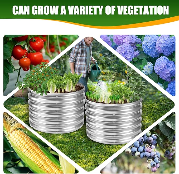 17" Tall Elevated Round Metal Rised Garden Bed- 2'x2' in Size and 0.8MM Thick Durable Planter Box for Vegetables Flowers Succulent at Patio/Garden Outdoor (Silver, 2FT Diameter)